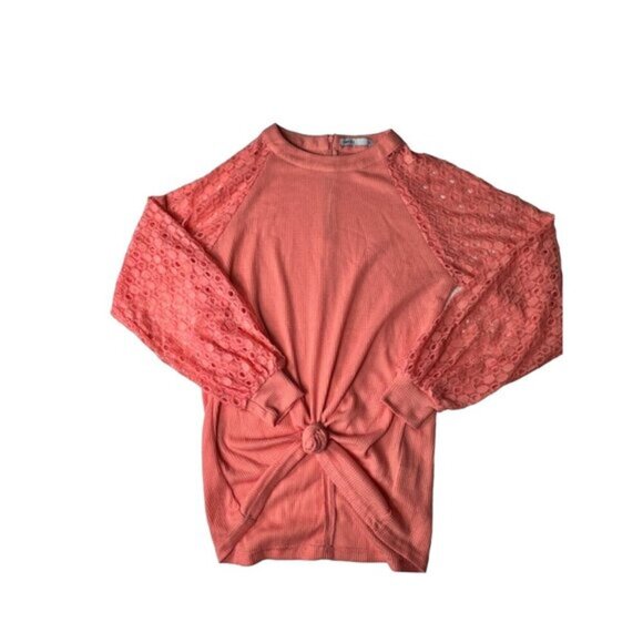 3 for $15 Miholl Coral Long Sleeve Lace Knit Top, Tie Front , NWT Size Small - Picture 5 of 10